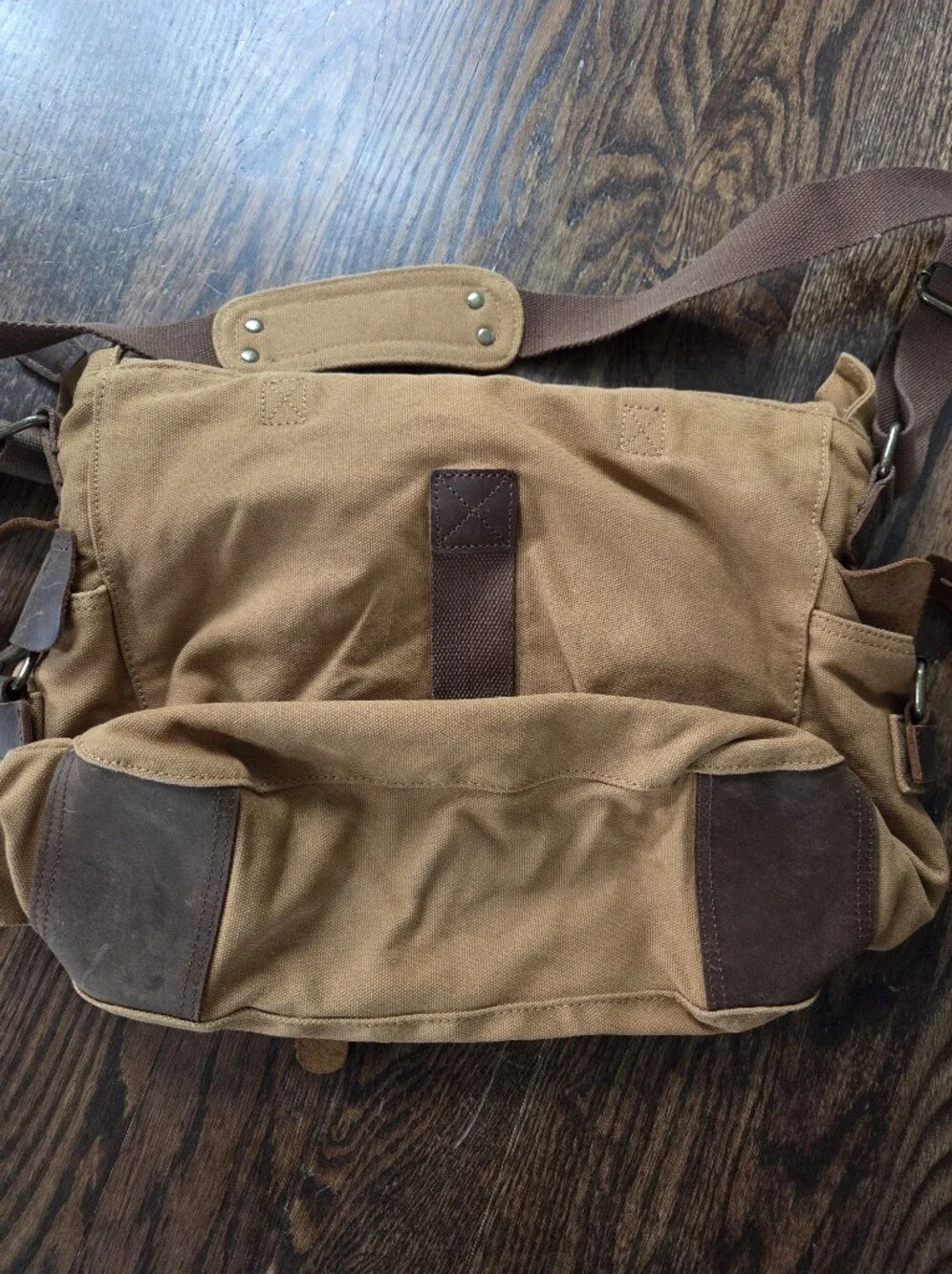 S.C. Cotton Vintage Military Style Canvas & Leather Messenger Bag Khaki